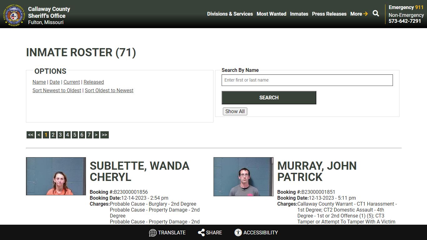 Inmate Roster - Callaway County Sheriff's Office, Missouri